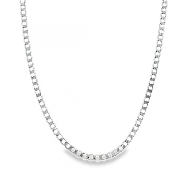 9ct White Gold Flat Curb Chain - 18" - 9.8g