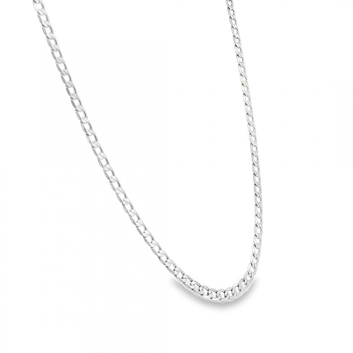 9ct White Gold Flat Curb Chain - 18" - 9.8g