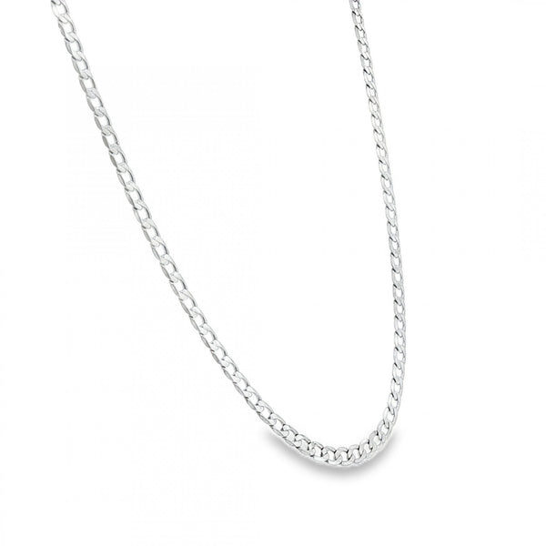 9ct White Gold Flat Curb Chain - 18" - 9.8g