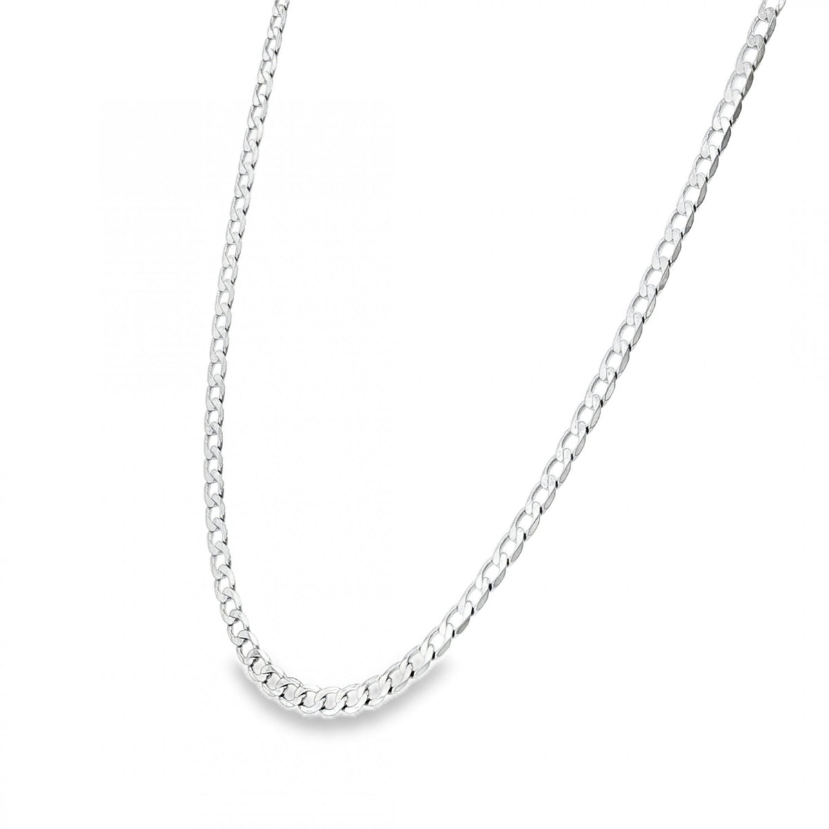 9ct White Gold Flat Curb Chain - 18" - 9.8g