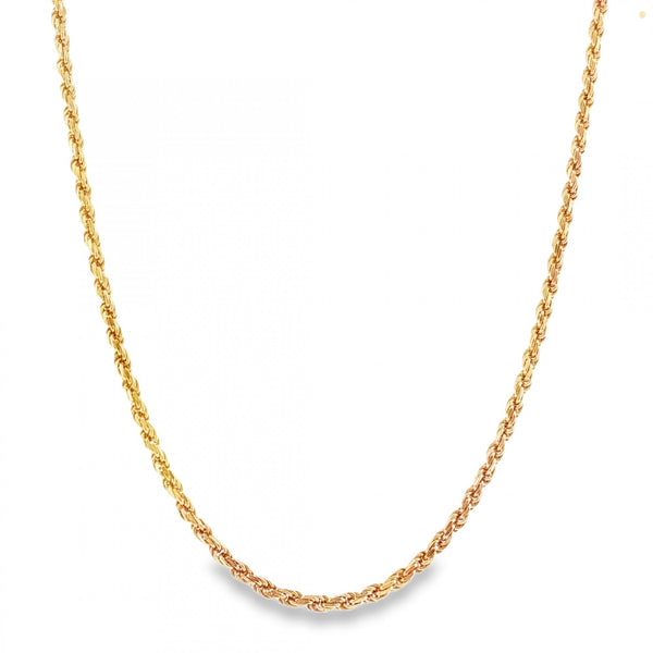 9ct Yellow Gold Closed Rope Chain - 24" - 17.0g