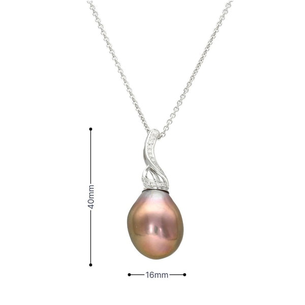 18ct White Gold Pink Pearl & Diamond Pendant & Necklace - 16/18"