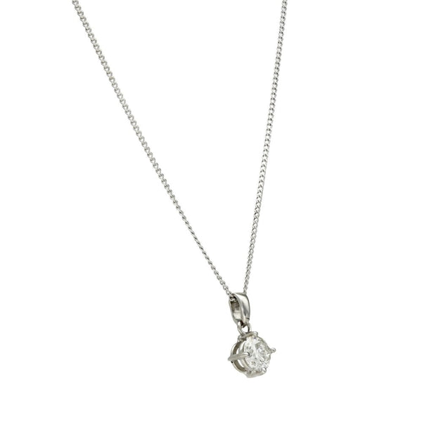 18ct White Gold Diamond Dot Pendant & Chain - 18" - 1.00ct