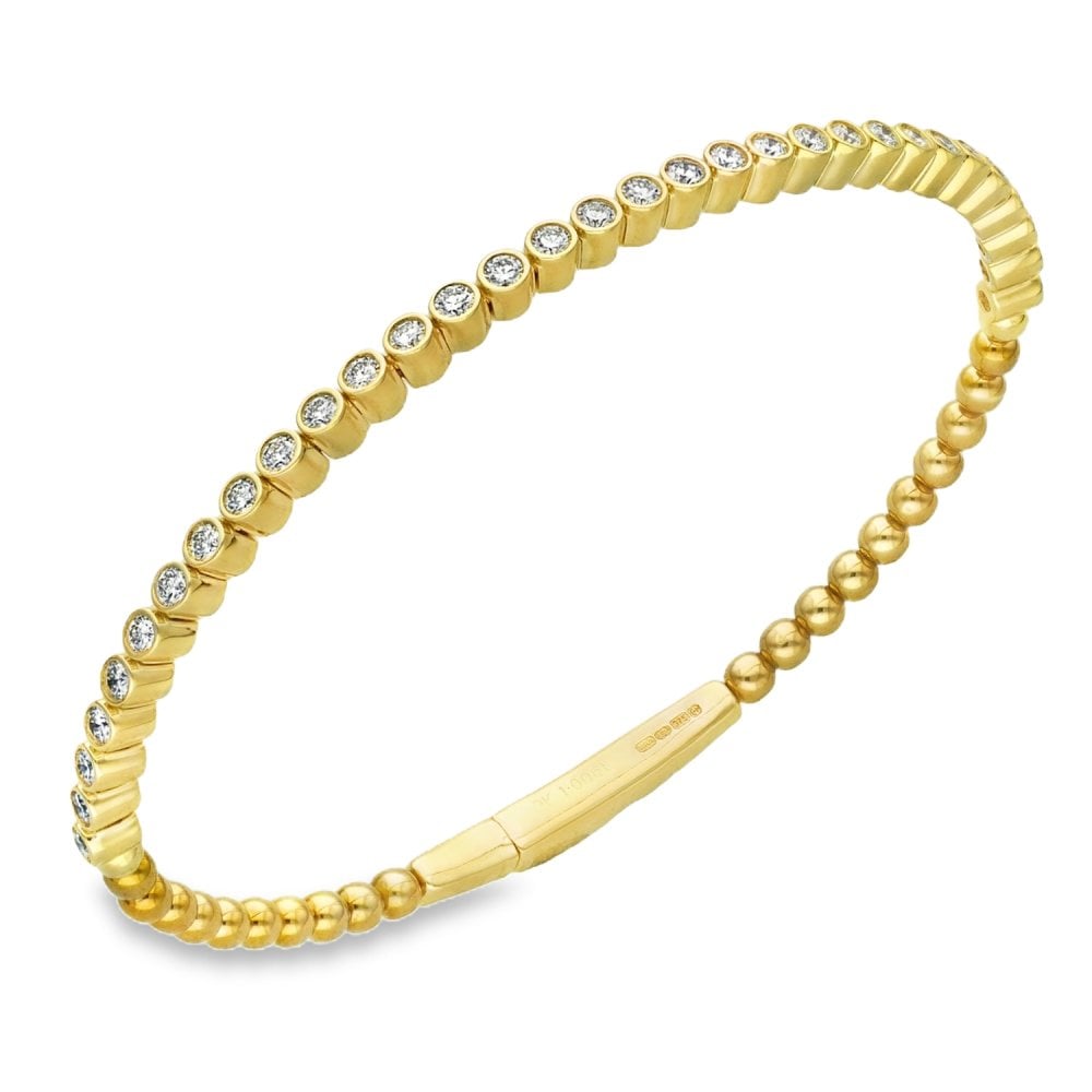 9ct Yellow Gold Diamond Row Bangle - 16.5cm - 1.00ct
