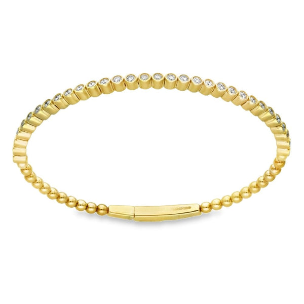 9ct Yellow Gold Diamond Row Bangle - 16.5cm - 1.00ct