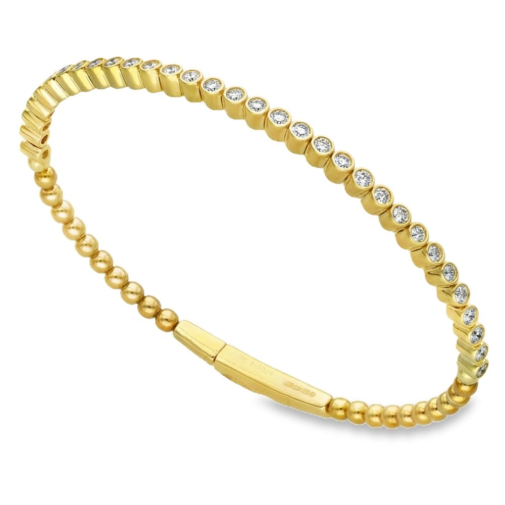 9ct Yellow Gold Diamond Row Bangle - 16.5cm - 1.00ct