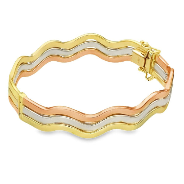 9ct Multi-Tone Gold Triple-Wave Bangle - 17.5cm - 17.7g