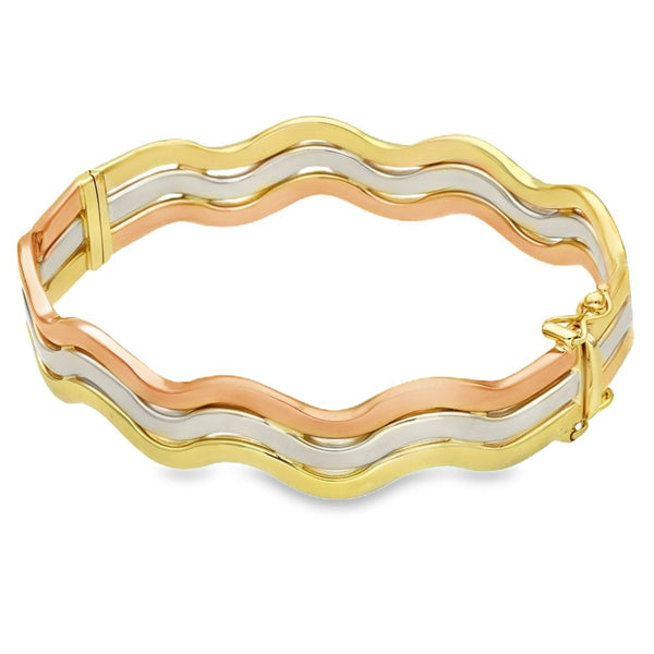 9ct Multi-Tone Gold Triple-Wave Bangle - 17.5cm - 17.7g