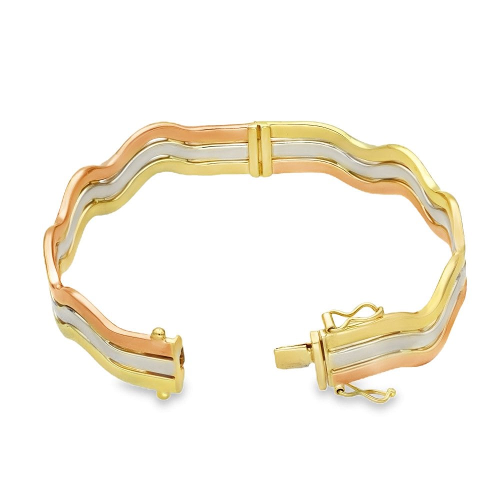 9ct Multi-Tone Gold Triple-Wave Bangle - 17.5cm - 17.7g