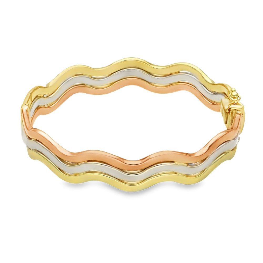 9ct Multi-Tone Gold Triple-Wave Bangle - 17.5cm - 17.7g