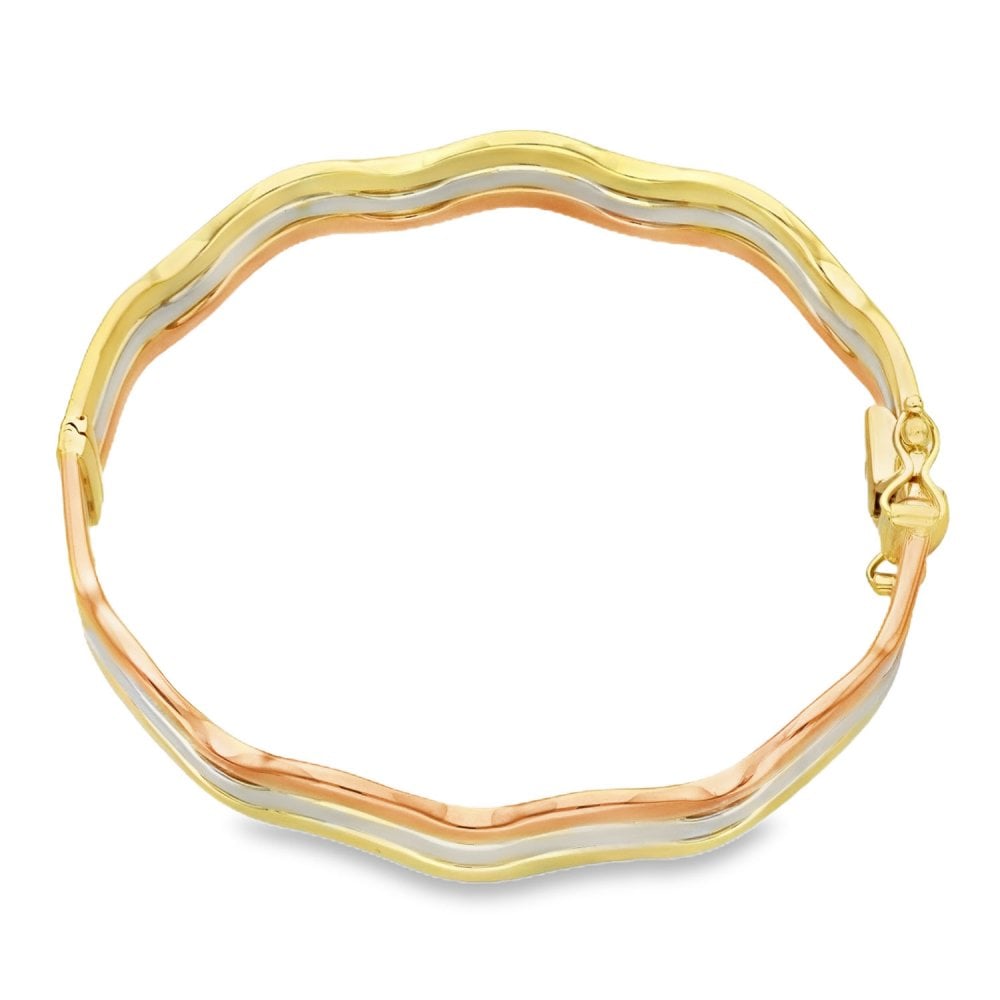 9ct Multi-Tone Gold Triple-Wave Bangle - 17.5cm - 17.7g