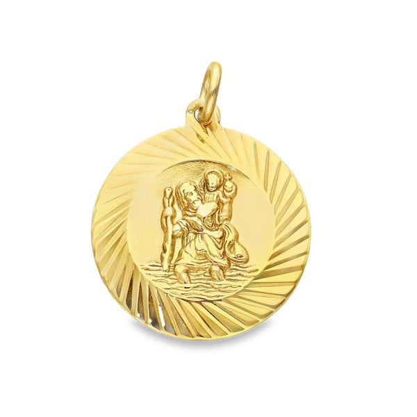 9ct Yellow Gold Round Swirl-Edge St. Christopher - 18x20x2mm