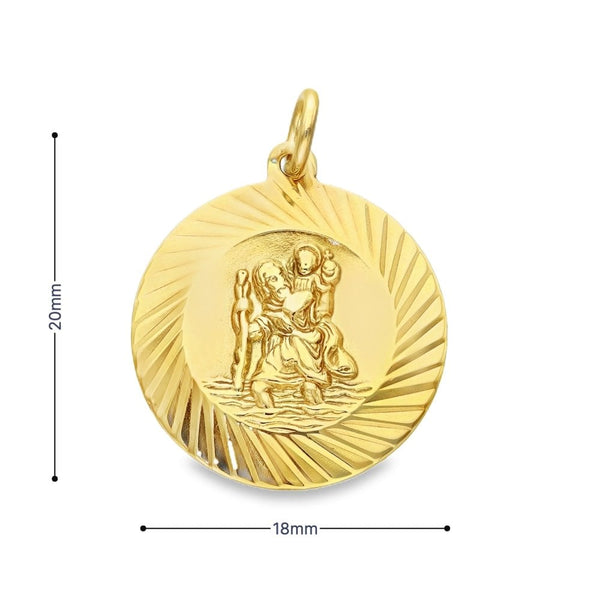 9ct Yellow Gold Round Swirl-Edge St. Christopher - 18x20x2mm