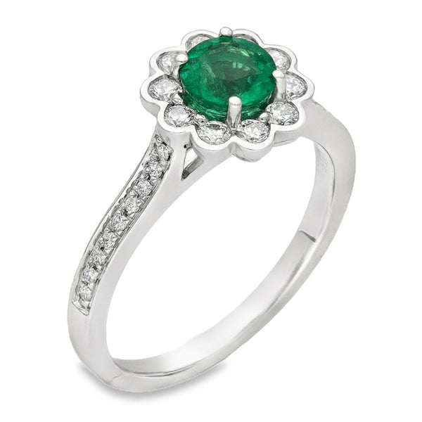 950 Platinum Emerald & Diamond Cluster Ring - Size N - 0.37ct