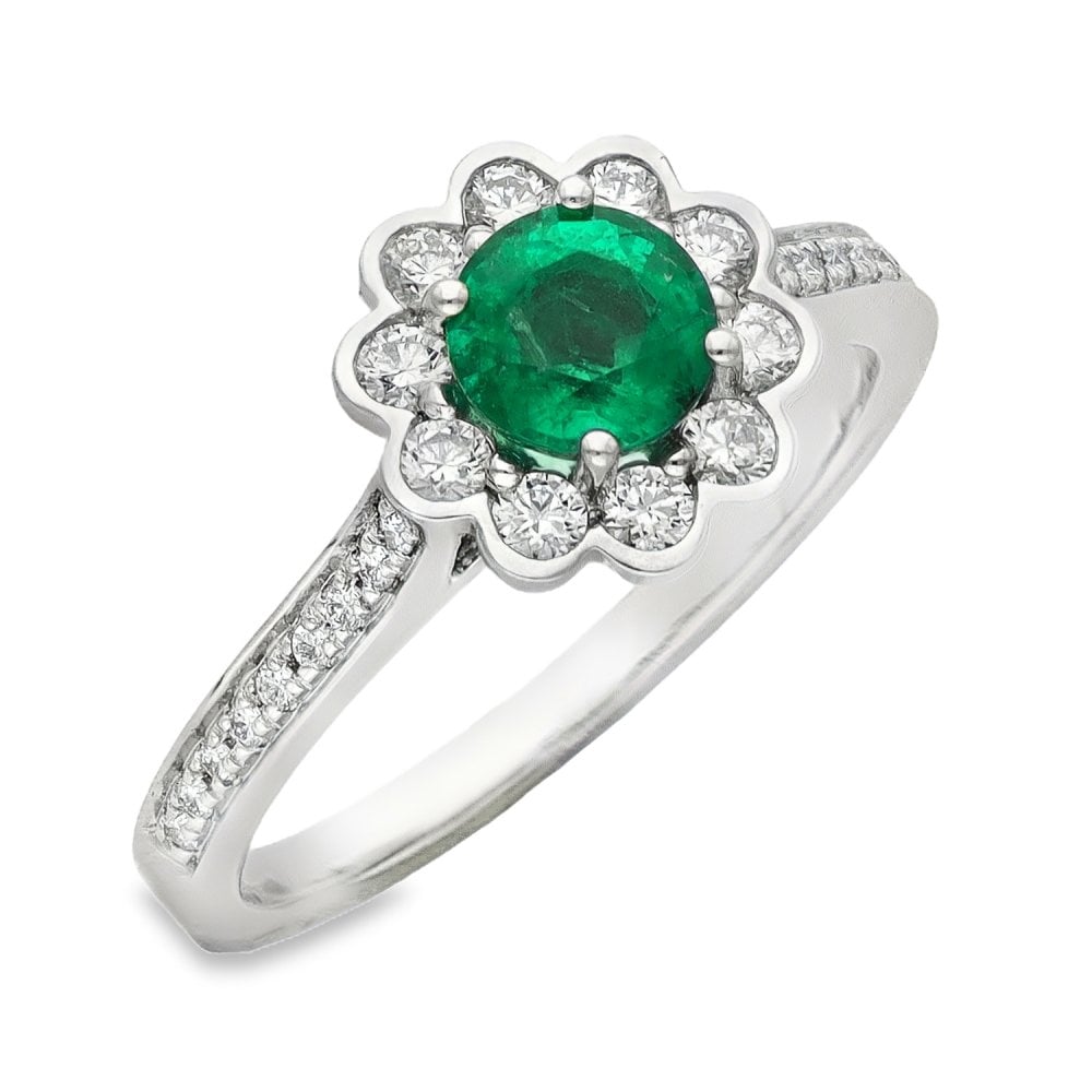 950 Platinum Emerald & Diamond Cluster Ring - Size N - 0.37ct