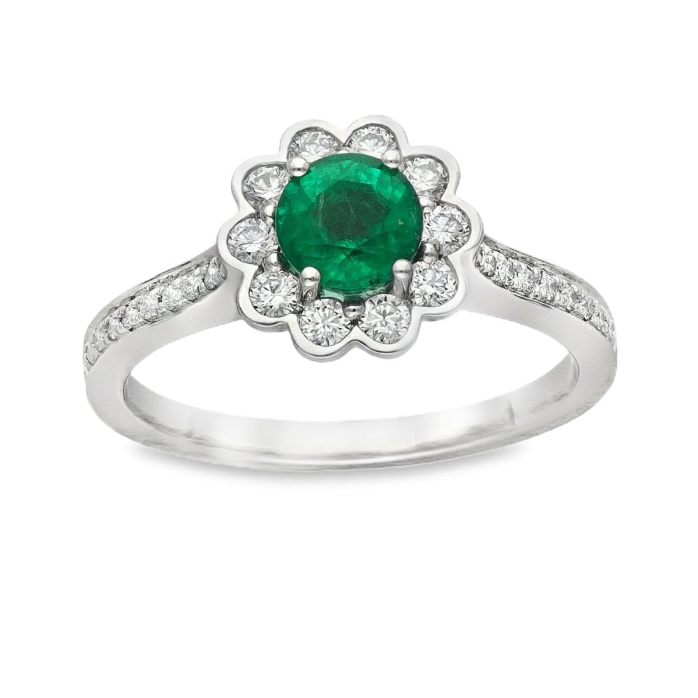 950 Platinum Emerald & Diamond Cluster Ring - Size N - 0.37ct