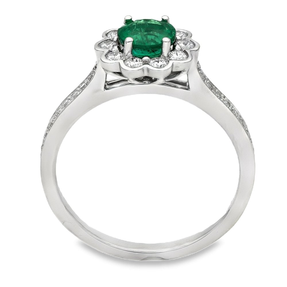 950 Platinum Emerald & Diamond Cluster Ring - Size N - 0.37ct