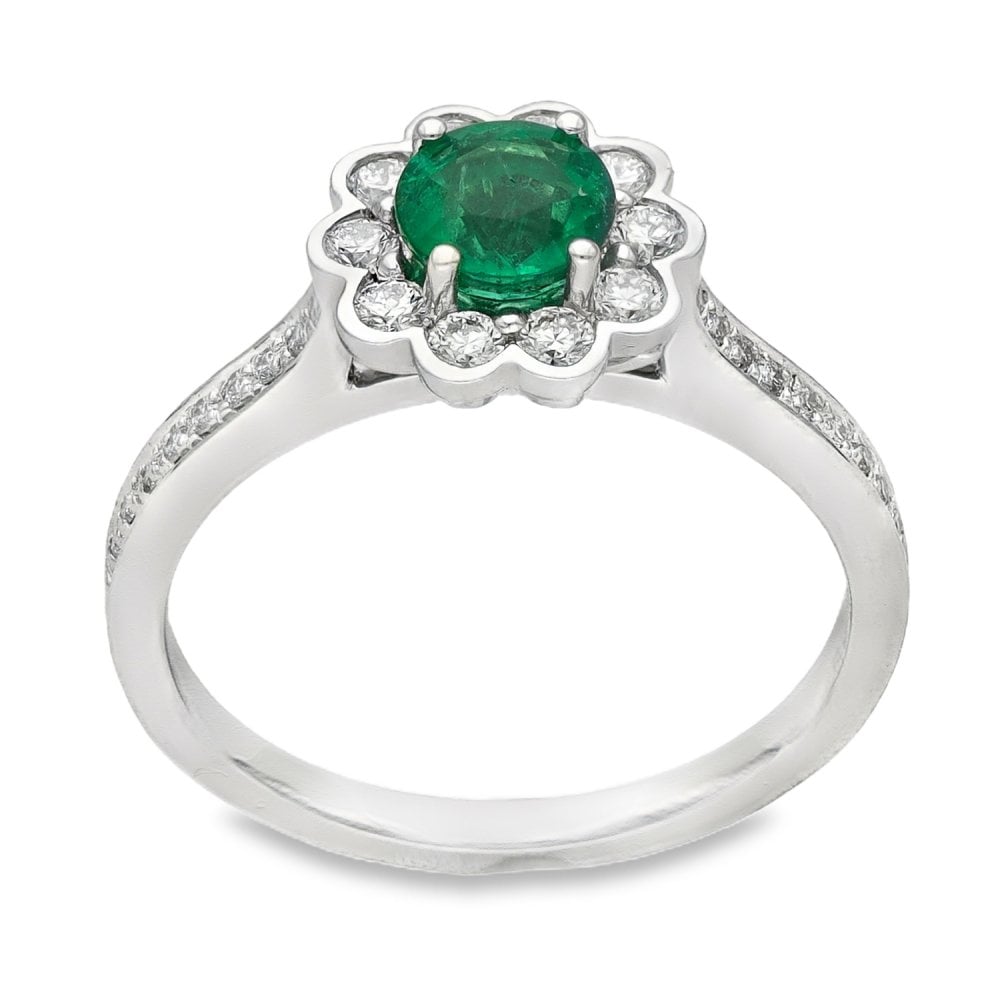 950 Platinum Emerald & Diamond Cluster Ring - Size N - 0.37ct