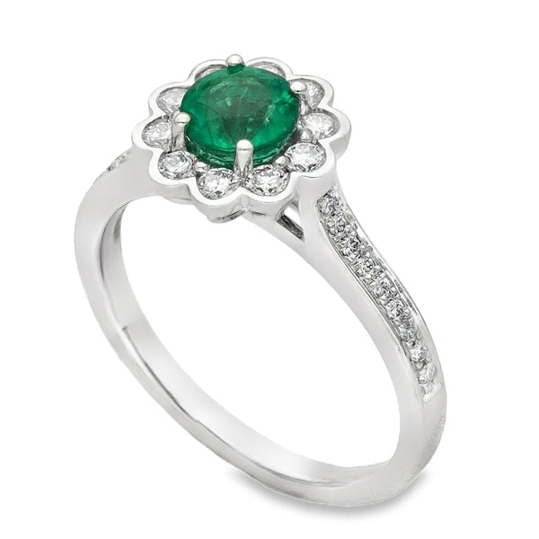 950 Platinum Emerald & Diamond Cluster Ring - Size N - 0.37ct