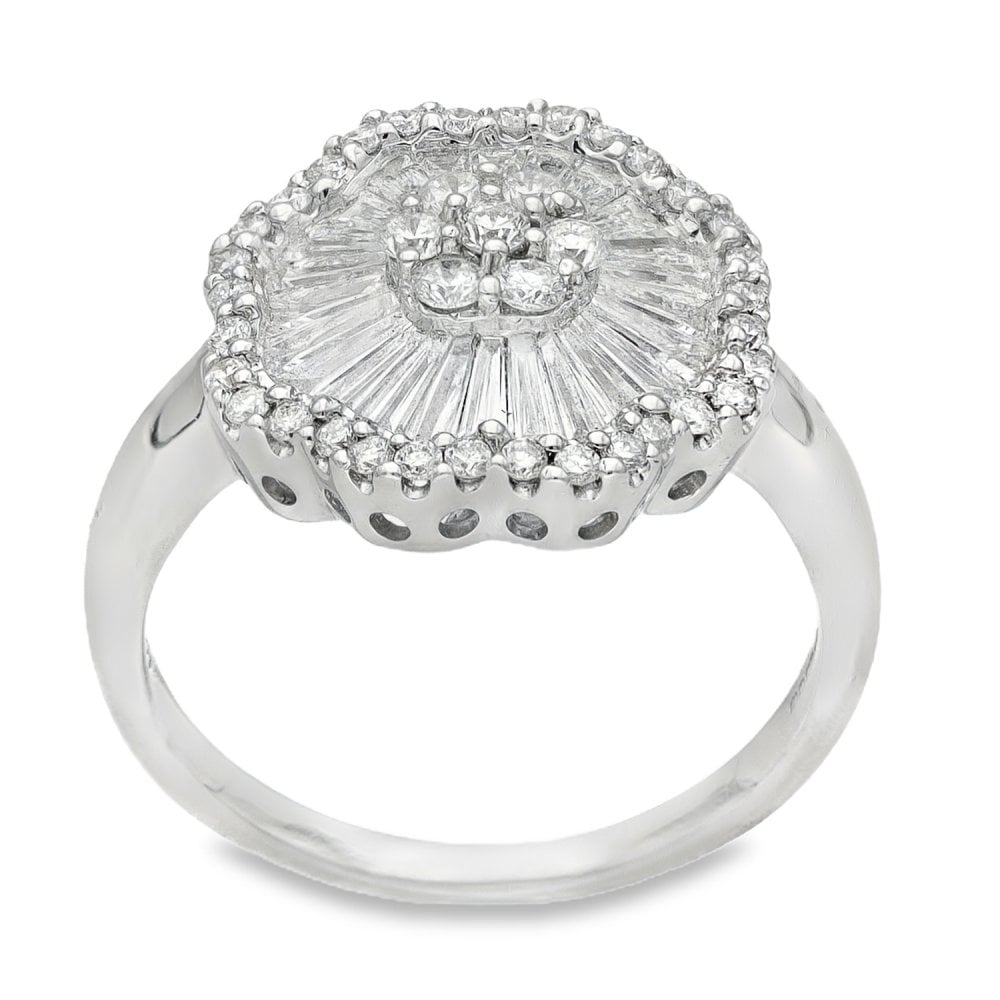 18ct White Gold Diamond Octagon Cluster Ring - Size N - 1.05ct