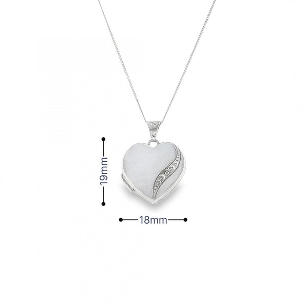 9ct White Gold Heart Diamond Locket & Necklace - 18" - 2.6g