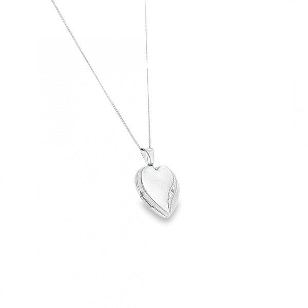 9ct White Gold Heart Diamond Locket & Necklace - 18" - 2.6g
