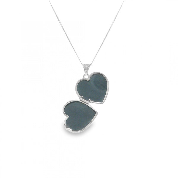 9ct White Gold Heart Diamond Locket & Necklace - 18" - 2.6g