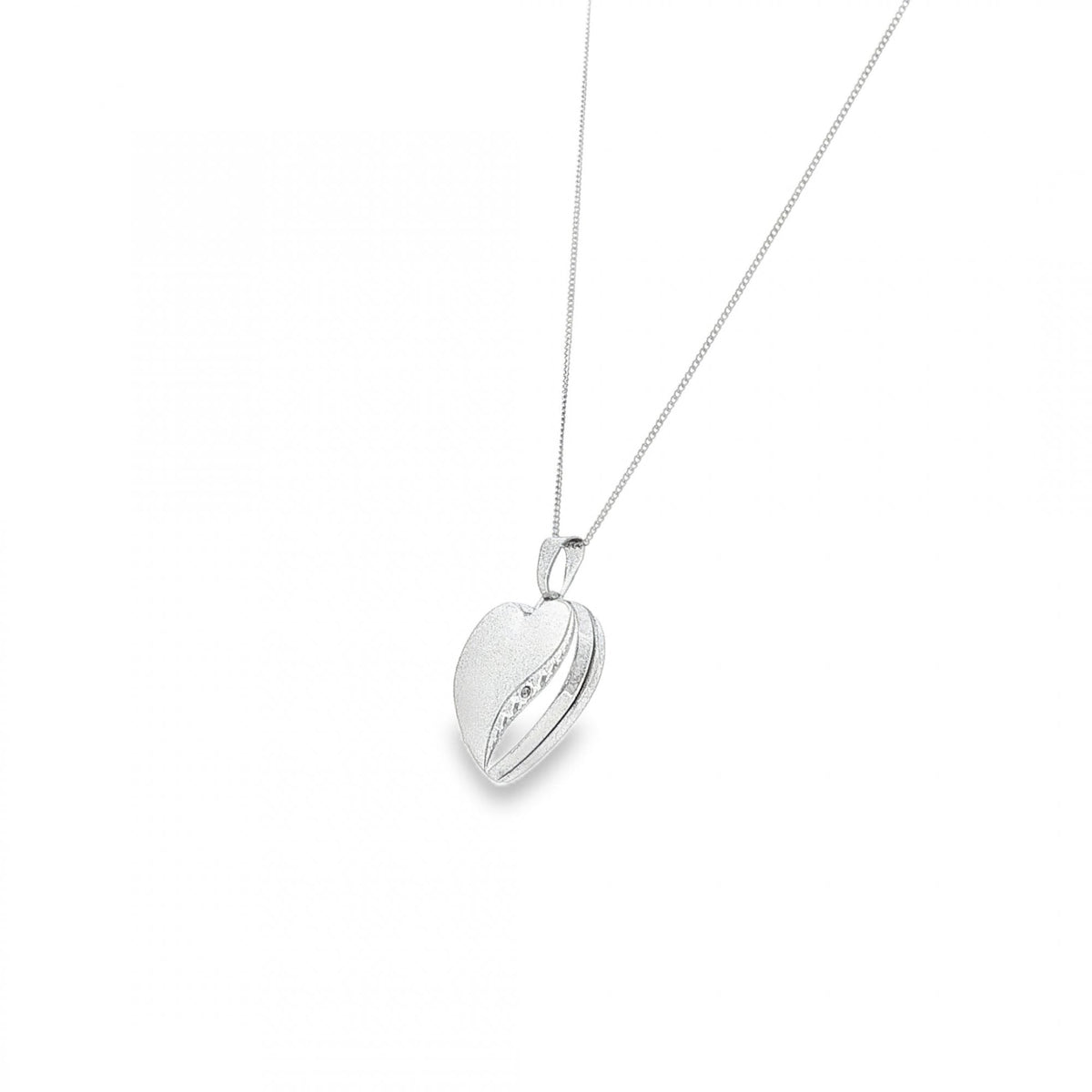 9ct White Gold Heart Diamond Locket & Necklace - 18" - 2.6g