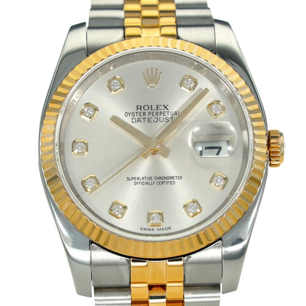 Datejust 116233 – Silver Diamond Dial – Gold Fluted Bezel –2010