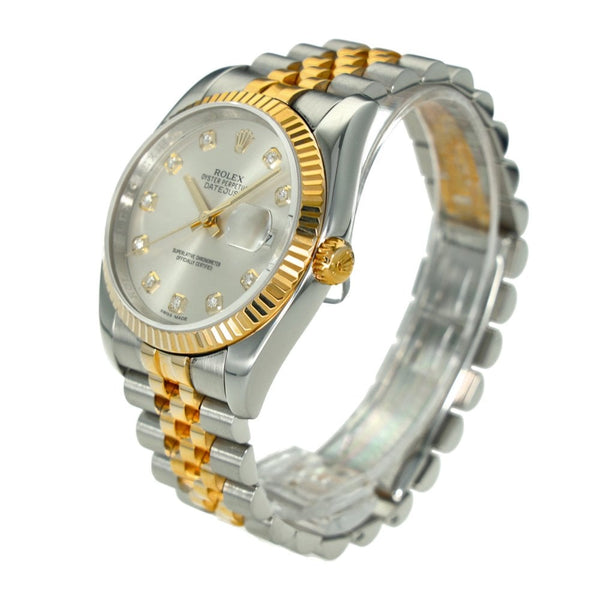 Datejust 116233 – Silver Diamond Dial – Gold Fluted Bezel –2010