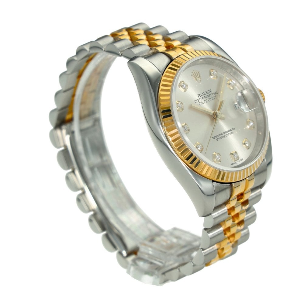 Datejust 116233 – Silver Diamond Dial – Gold Fluted Bezel –2010