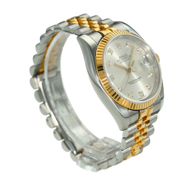Datejust 116233 – Silver Diamond Dial – Gold Fluted Bezel –2010