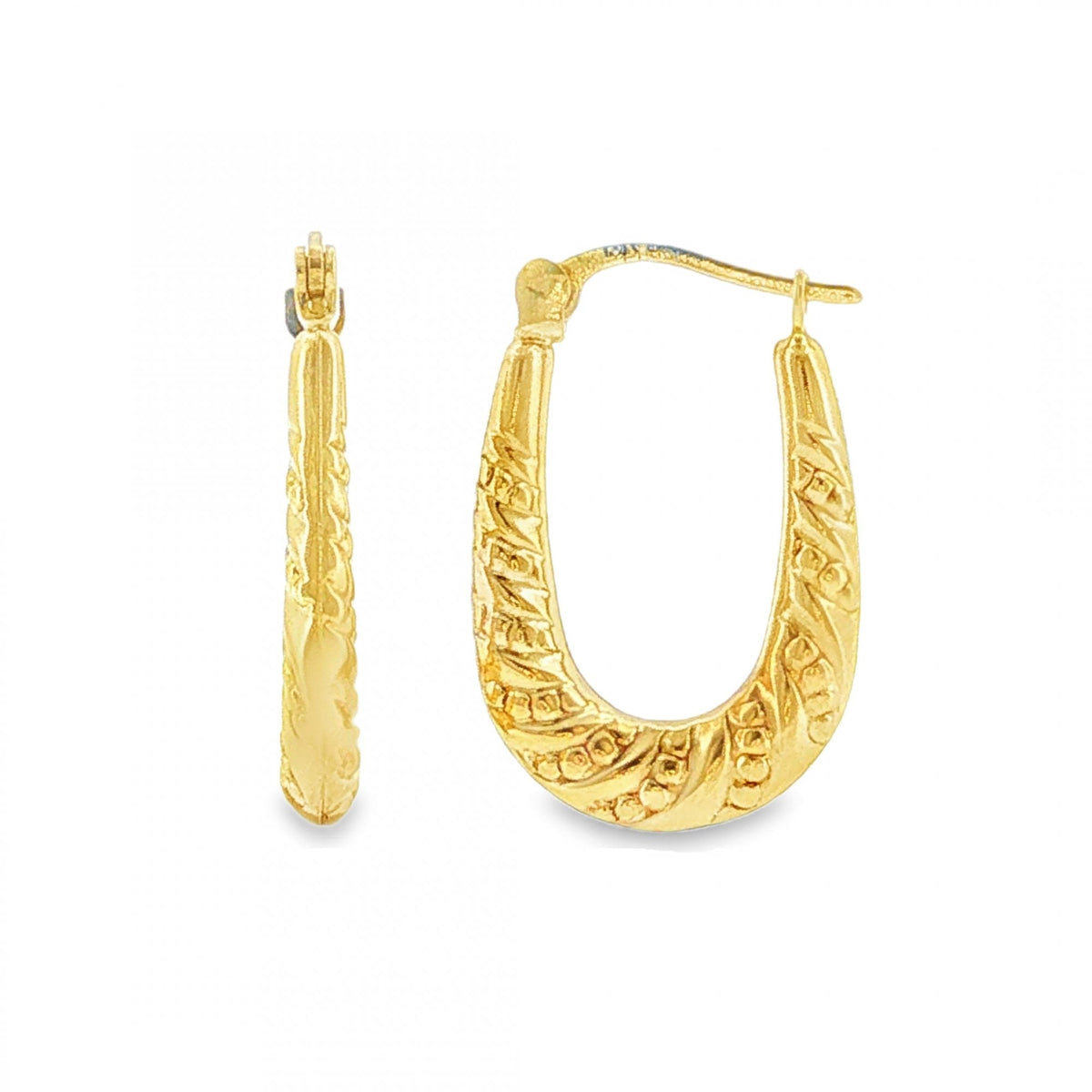 9ct Yellow Gold Oval Bead & Twist Hoop Earrings -3x22x14mm -1.1g