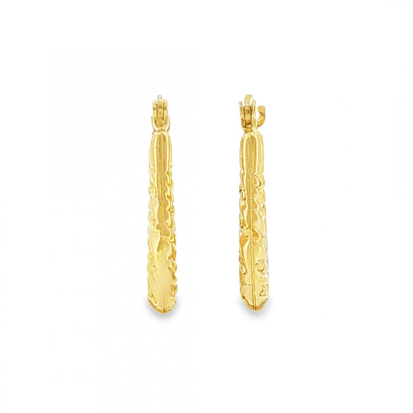 9ct Yellow Gold Oval Bead & Twist Hoop Earrings -3x22x14mm -1.1g