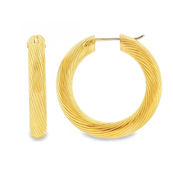 9ct Yellow Gold Twist Tube Hoop Earrings - 5x29x30mm - 5.4g