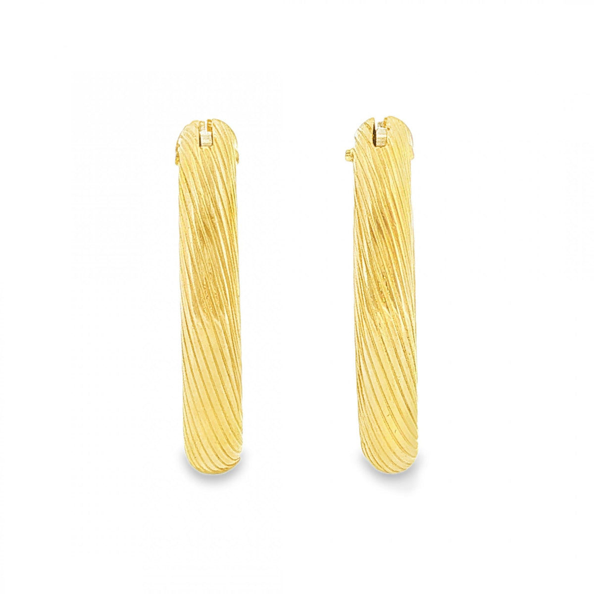 9ct Yellow Gold Twist Tube Hoop Earrings - 5x29x30mm - 5.4g