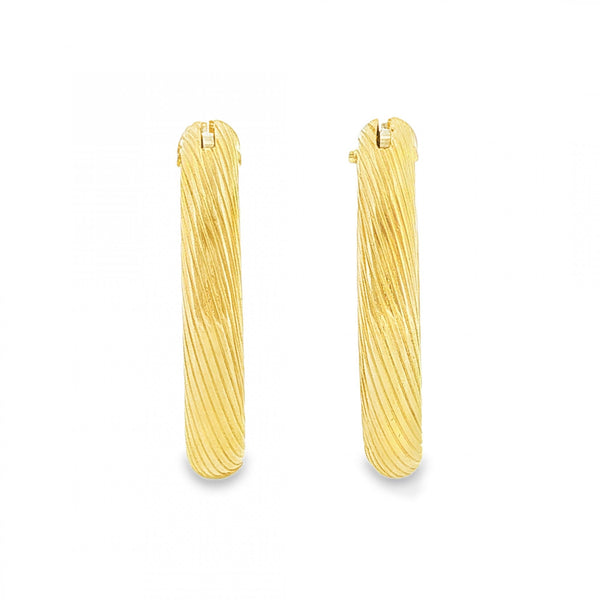 9ct Yellow Gold Twist Tube Hoop Earrings - 5x29x30mm - 5.4g
