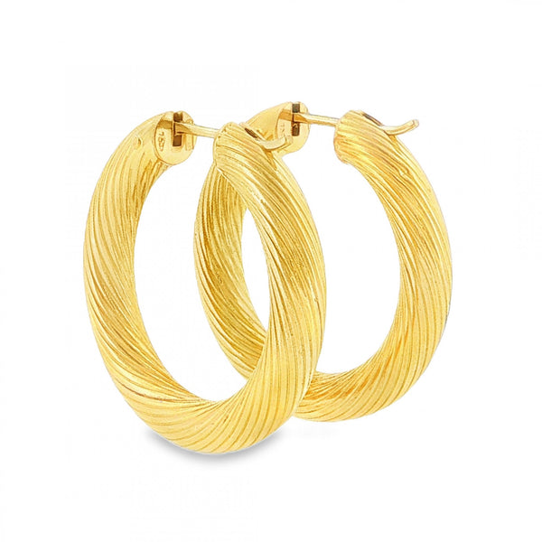 9ct Yellow Gold Twist Tube Hoop Earrings - 5x29x30mm - 5.4g