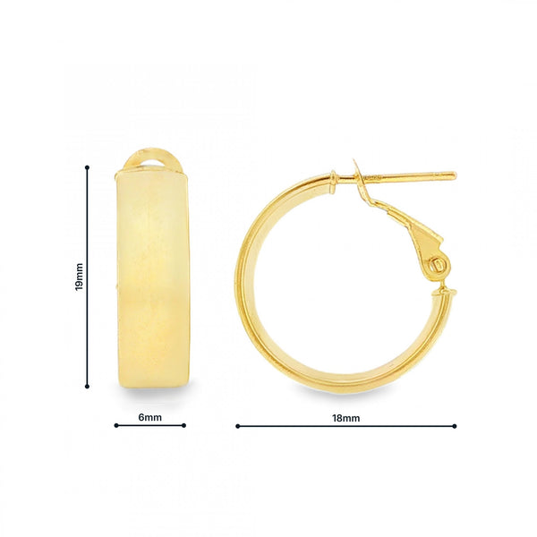 9ct Yellow Gold Plain Court Hoop Earrings - 6x19x18mm - 1.9g
