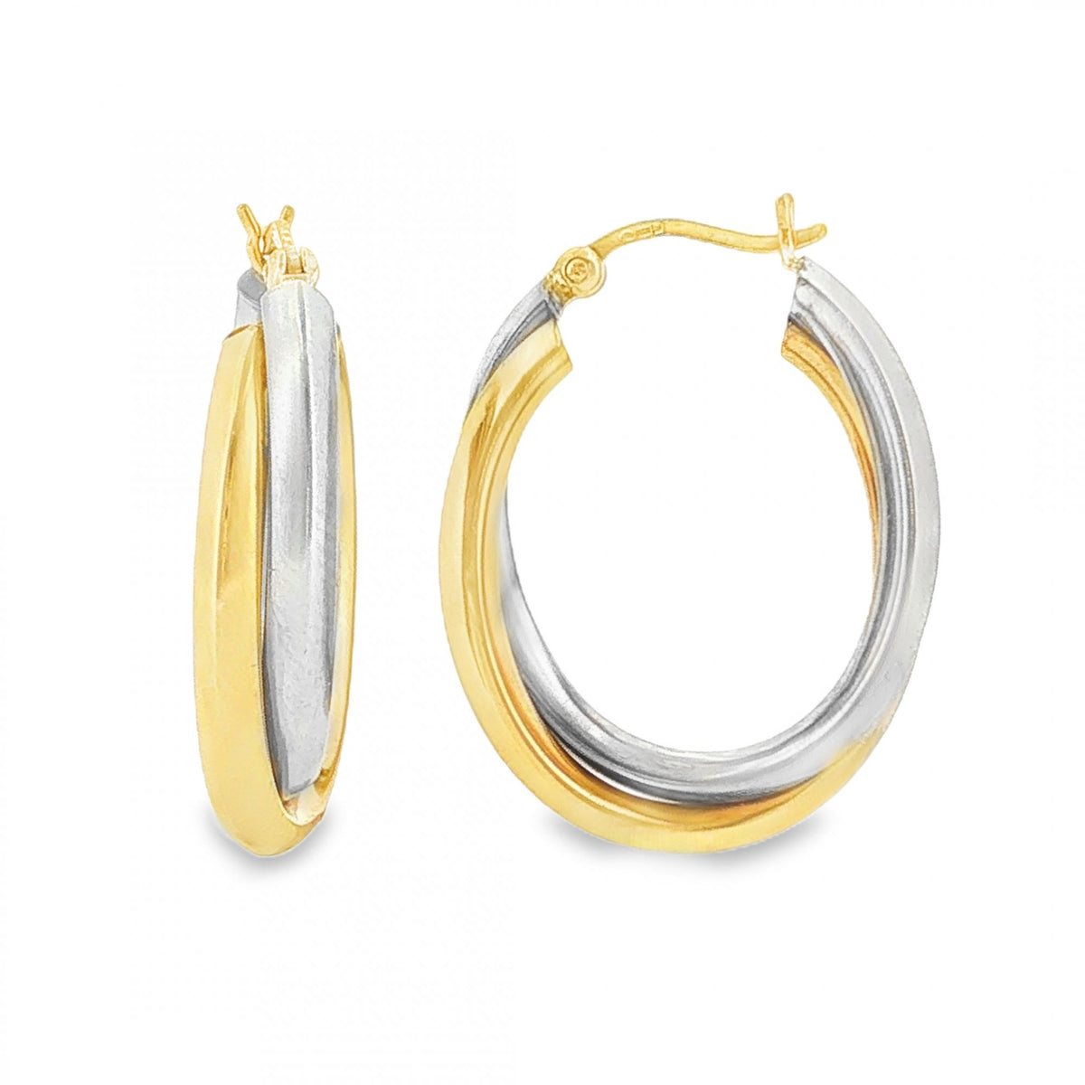 9ct Yellow & White Gold Twist Double Hoop Earrings - 6x27x21mm