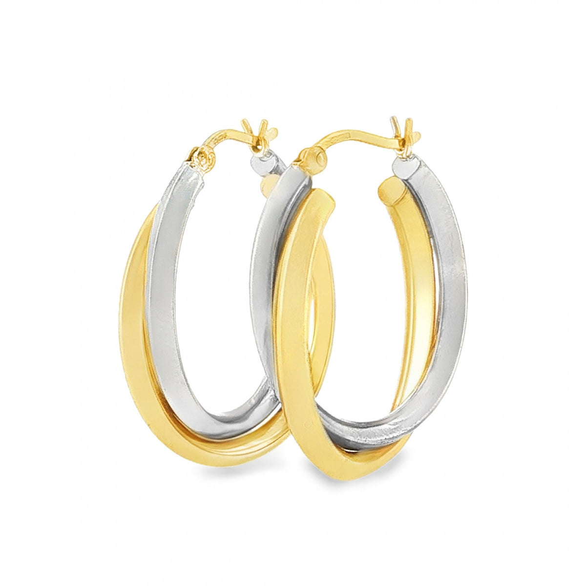9ct Yellow & White Gold Twist Double Hoop Earrings - 6x27x21mm