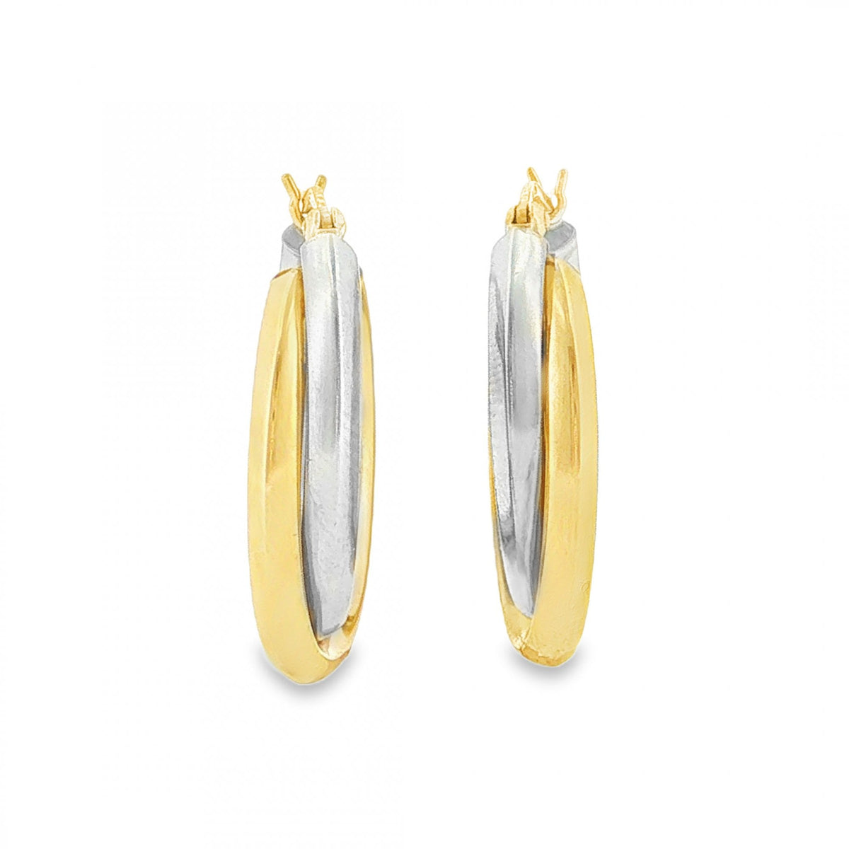 9ct Yellow & White Gold Twist Double Hoop Earrings - 6x27x21mm