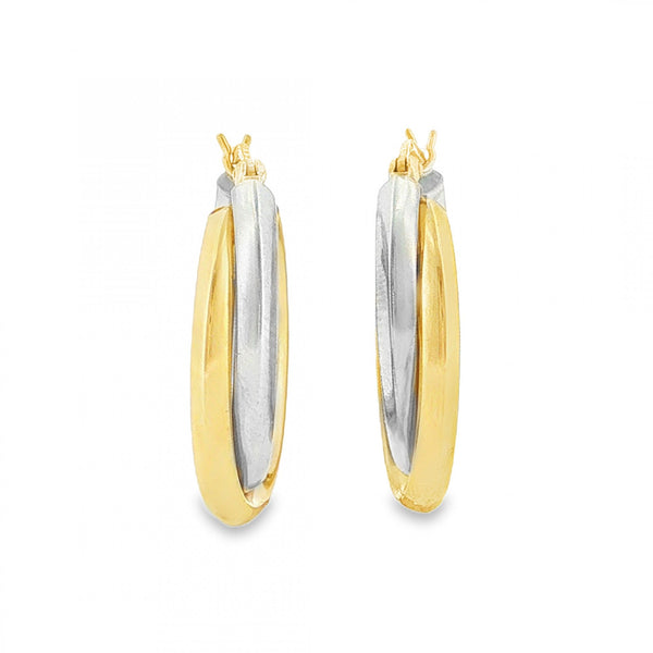 9ct Yellow & White Gold Twist Double Hoop Earrings - 6x27x21mm