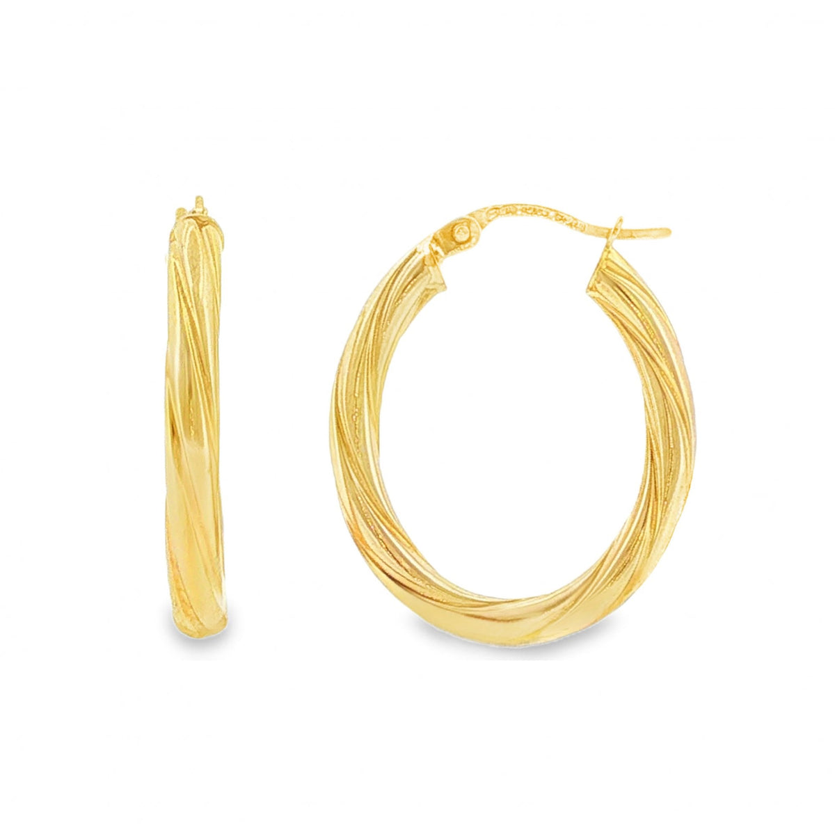9ct Yellow Gold Twist Patterned Oval Hoop Earrings - 3x25x21mm