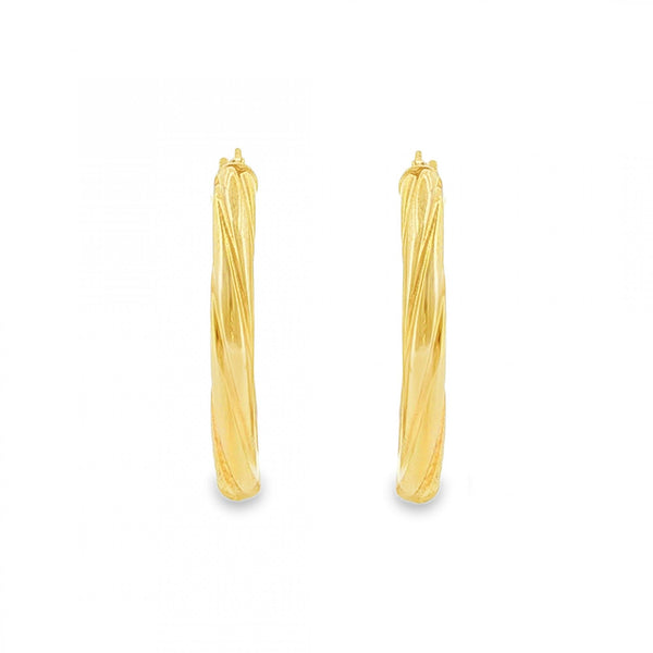 9ct Yellow Gold Twist Patterned Oval Hoop Earrings - 3x25x21mm
