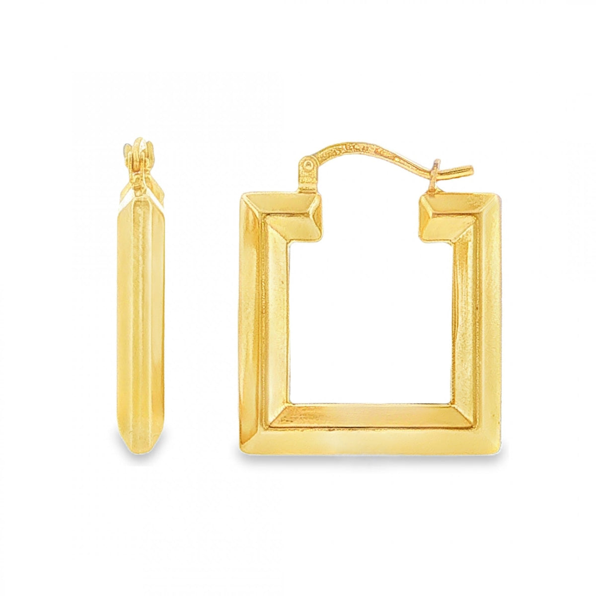 9ct Yellow Gold Faceted Square Hoop Earrings - 3.5x23x19mm -2.1g