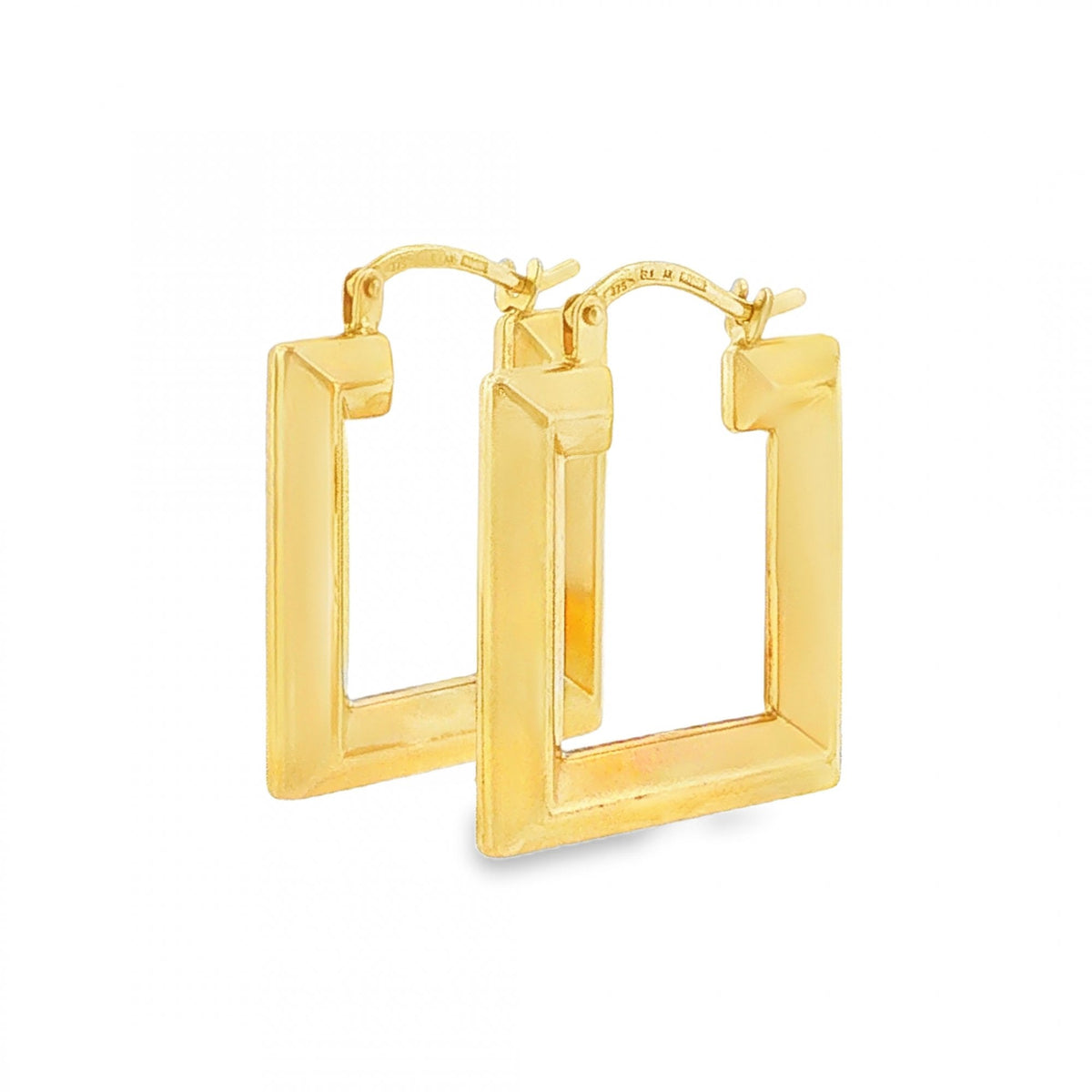 9ct Yellow Gold Faceted Square Hoop Earrings - 3.5x23x19mm -2.1g