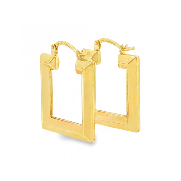 9ct Yellow Gold Faceted Square Hoop Earrings - 3.5x23x19mm -2.1g