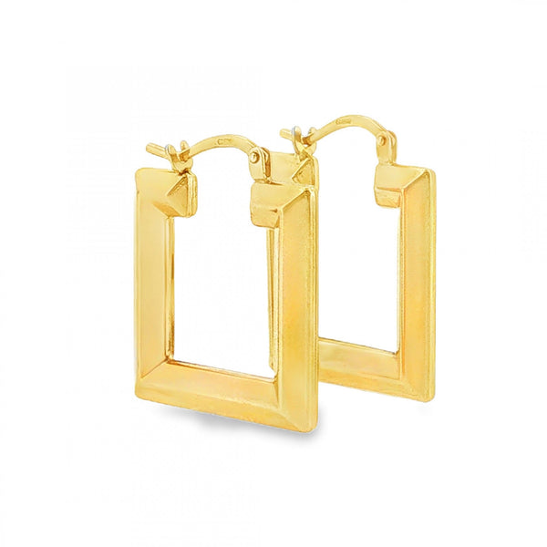 9ct Yellow Gold Faceted Square Hoop Earrings - 3.5x23x19mm -2.1g
