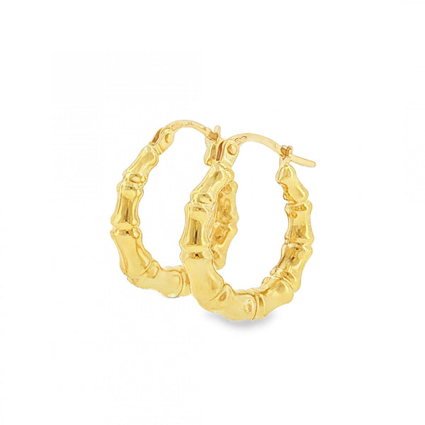 9ct Yellow Gold Bamboo Hoop Earrings - 4x19x18mm - 1.4g